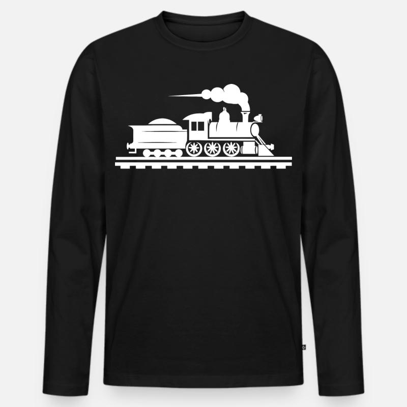 Eisenbahn Zeichnung - Männer Premium Bio Langarmshirt - Schwarz