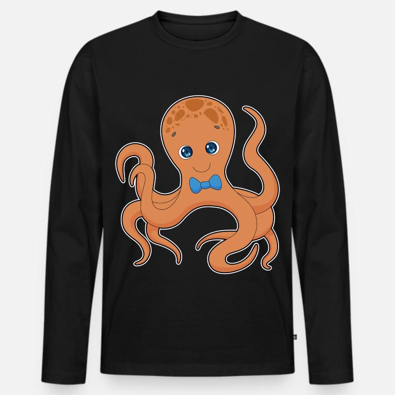 Krake Gentleman Fliege - Männer Premium Bio Langarmshirt - Schwarz