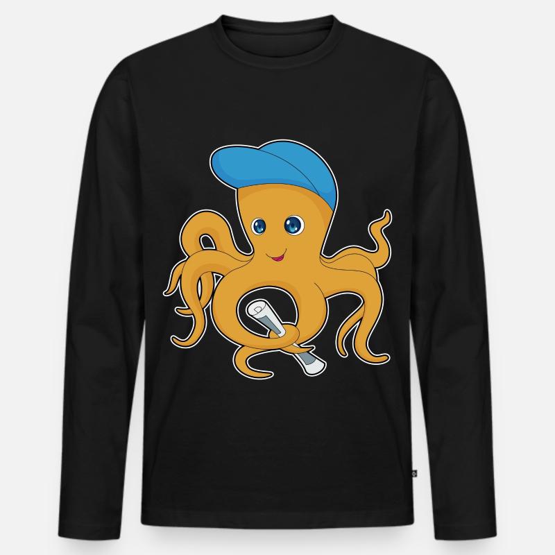 Krake Zeitung - Männer Premium Bio Langarmshirt - Schwarz