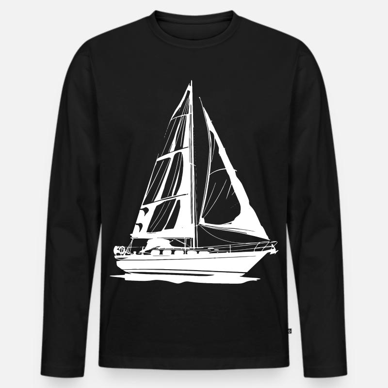 Segelboot Zeichnung - Männer Premium Bio Langarmshirt - Schwarz