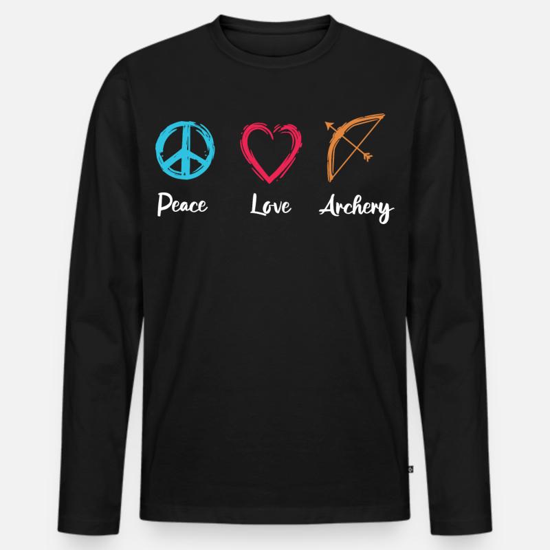 Frieden Liebe Bogenschießen - Männer Premium Bio Langarmshirt - Schwarz