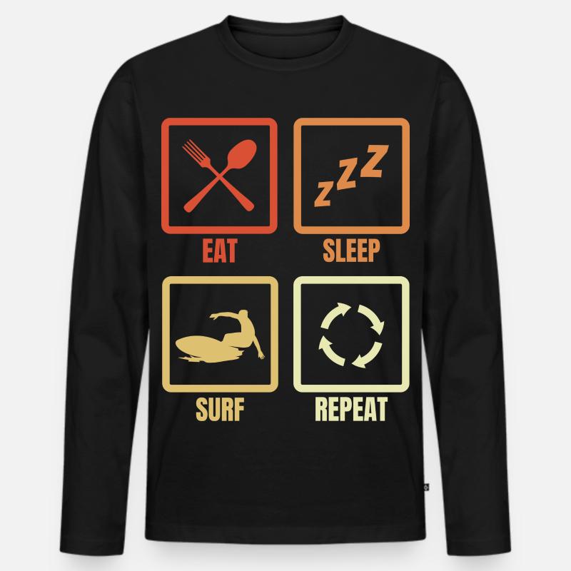 Eat Sleep Surf Repeat - Männer Premium Bio Langarmshirt - Schwarz