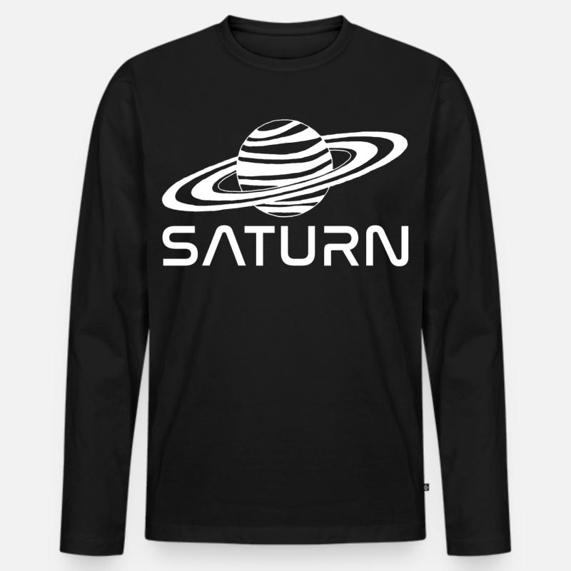 Weißer Saturn Planet - Männer Premium Bio Langarmshirt - Schwarz