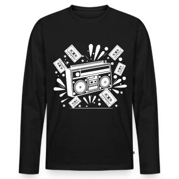 Radiocassette, musique, nostalgie - T-shirt manches longues Premium bio Homme - noir - Devant - Nico (187cm)