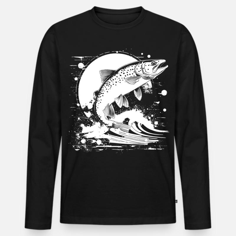 Fischerei Grafik - Männer Premium Bio Langarmshirt - Schwarz