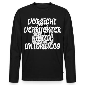 Attention aux vieux fous sur la route - T-shirt manches longues Premium bio Homme - noir - Devant - Nico (187cm)