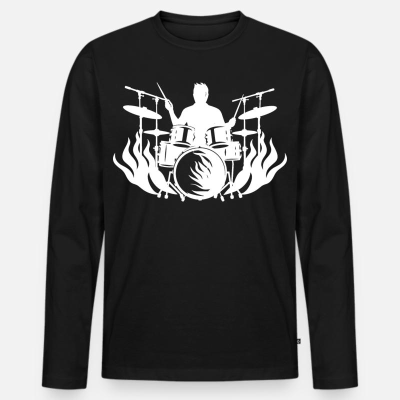Schlagzeuger Zeichnung - Männer Premium Bio Langarmshirt - Schwarz