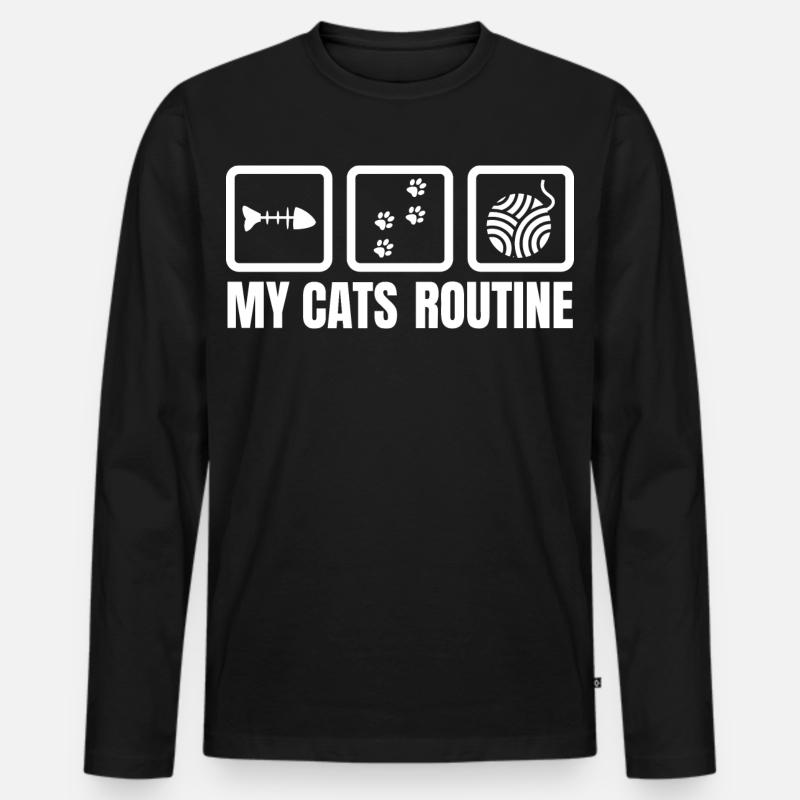 Routine meiner Katze - Männer Premium Bio Langarmshirt - Schwarz