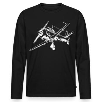Propeller Flugzeug Zeichnung - Männer Premium Bio Langarmshirt - Schwarz - Vorne - Nico (187cm)