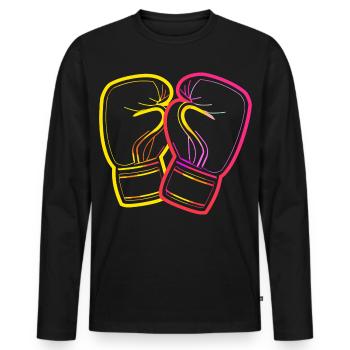 Dessin de gants de boxe - T-shirt manches longues Premium bio Homme - noir - Devant - Nico (187cm)