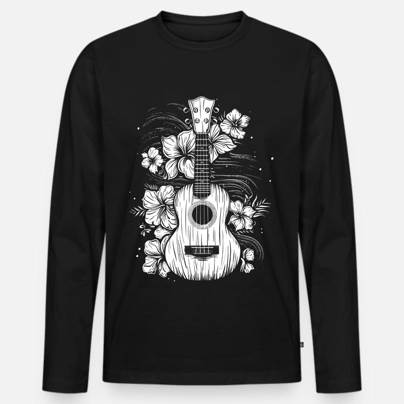 Ukulele Comic Look - Männer Premium Bio Langarmshirt - Schwarz