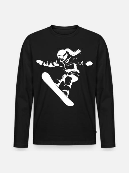 Dessin d’une snowboardeuse - T-shirt manches longues Premium bio Homme - noir