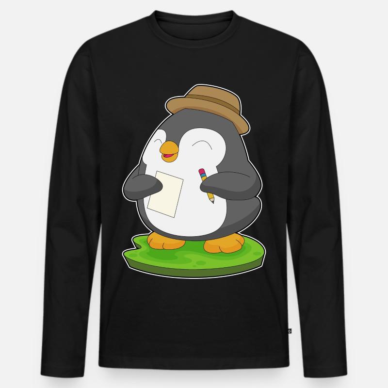 Pinguin Schüler Bleistift Schule - Männer Premium Bio Langarmshirt - Schwarz