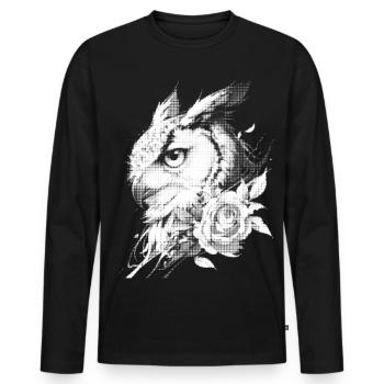 Rose Eule Blumen Ästhetik Nachteule Vogel Geschenk - Männer Premium Bio Langarmshirt - Schwarz - Vorne - Nico (187cm)