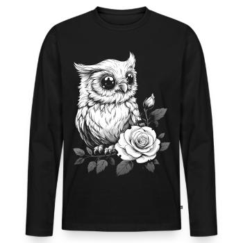 Nachteule Rose Blumen Ästhetik Eule Vogel Geschenk - Männer Premium Bio Langarmshirt - Schwarz - Vorne - Nico (187cm)