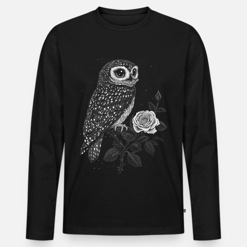 Eule Vogel Blumen Ästhetik Nachteule Rose Geschenk - Männer Premium Bio Langarmshirt - Schwarz