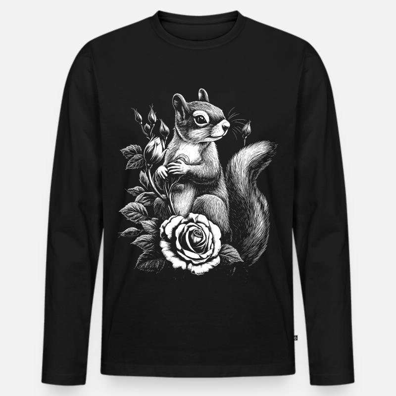 Eichhörnchen Rose Blumen Ästhetik Hörnchen - Männer Premium Bio Langarmshirt - Schwarz
