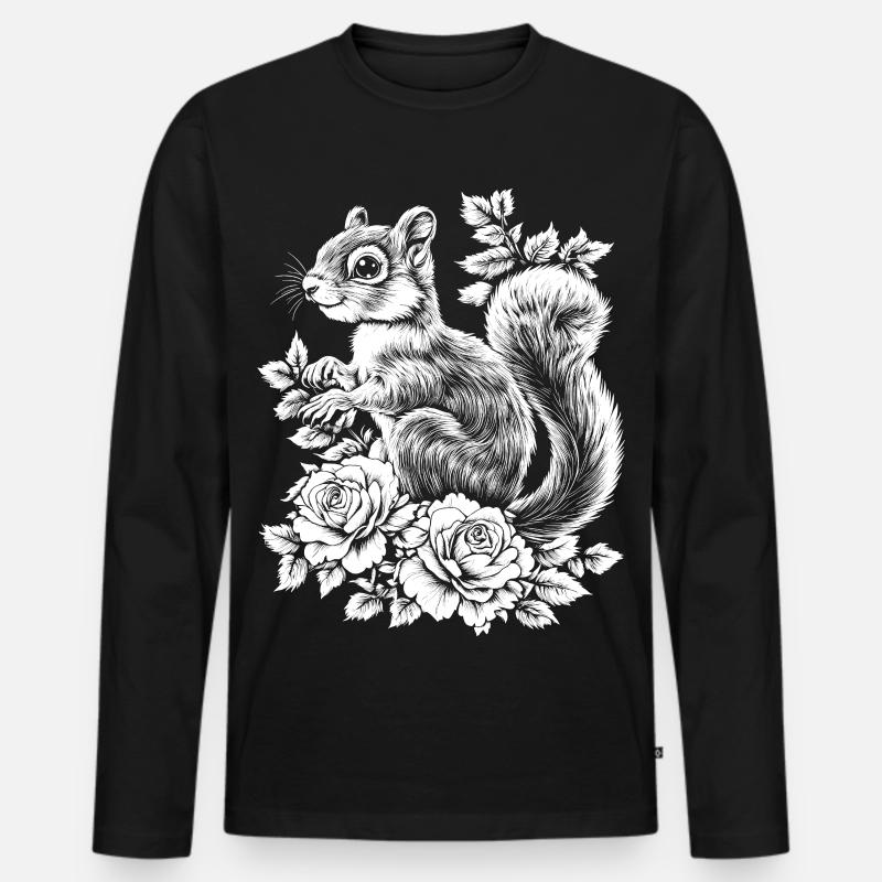 Hörnchen Rose Blumen Ästhetik Eichhörnchen - Männer Premium Bio Langarmshirt - Schwarz