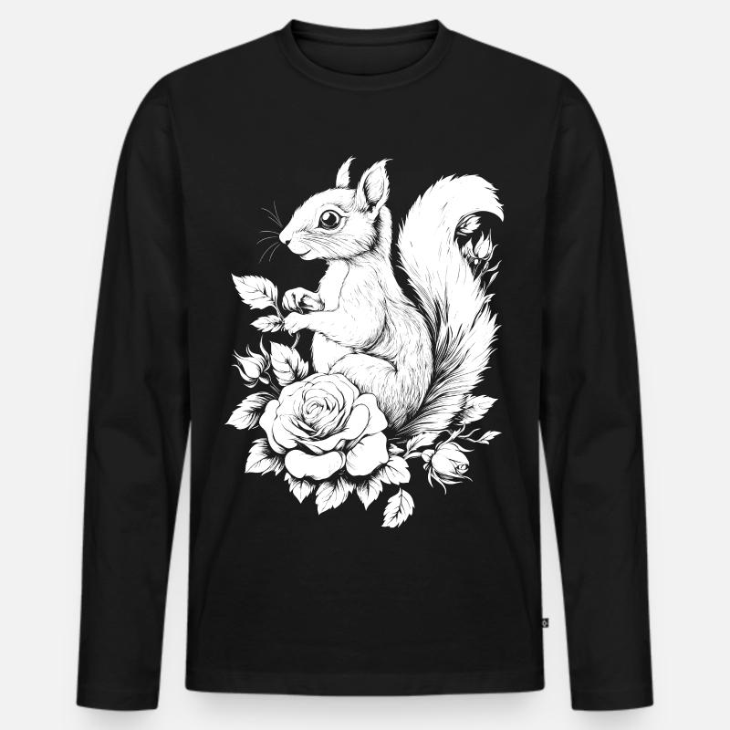 Eichhörnchen Blumen Rose Ästhetik Hörnchen - Männer Premium Bio Langarmshirt - Schwarz