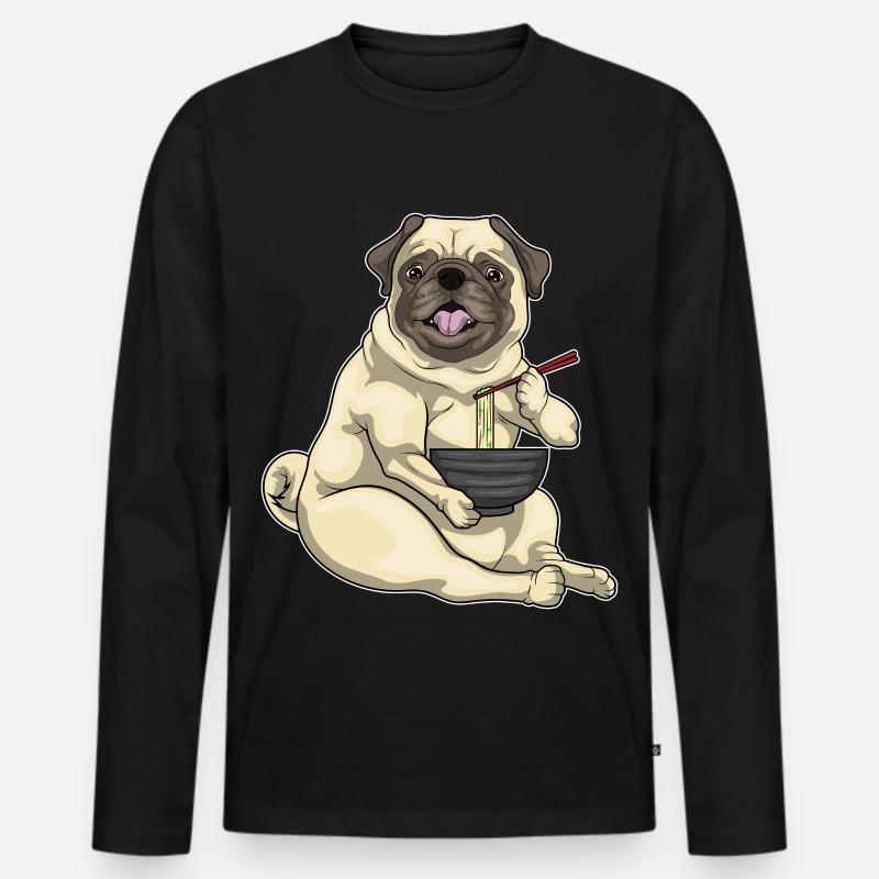 Mops Schüssel Ramen - Männer Premium Bio Langarmshirt - Schwarz