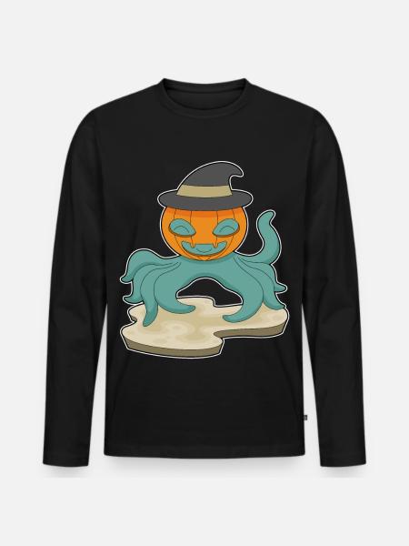 Octopus Halloween Pumpkin - Men's Premium Organic Long Sleeve Shirt - black