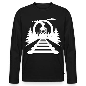 Chemin de fer - T-shirt manches longues Premium bio Homme - noir - Devant - Nico (187cm)
