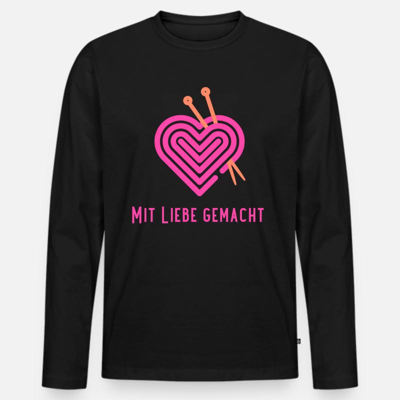 mit Liebe Häkelherz - Männer Premium Bio Langarmshirt - Schwarz