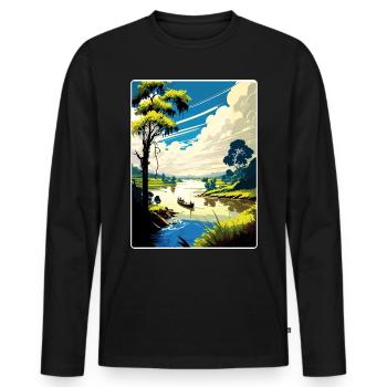 Fleuve Mékong Vietnam Voyage Affiche Souvenir WPA - T-shirt manches longues Premium bio Homme - noir - Devant - Nico (187cm)