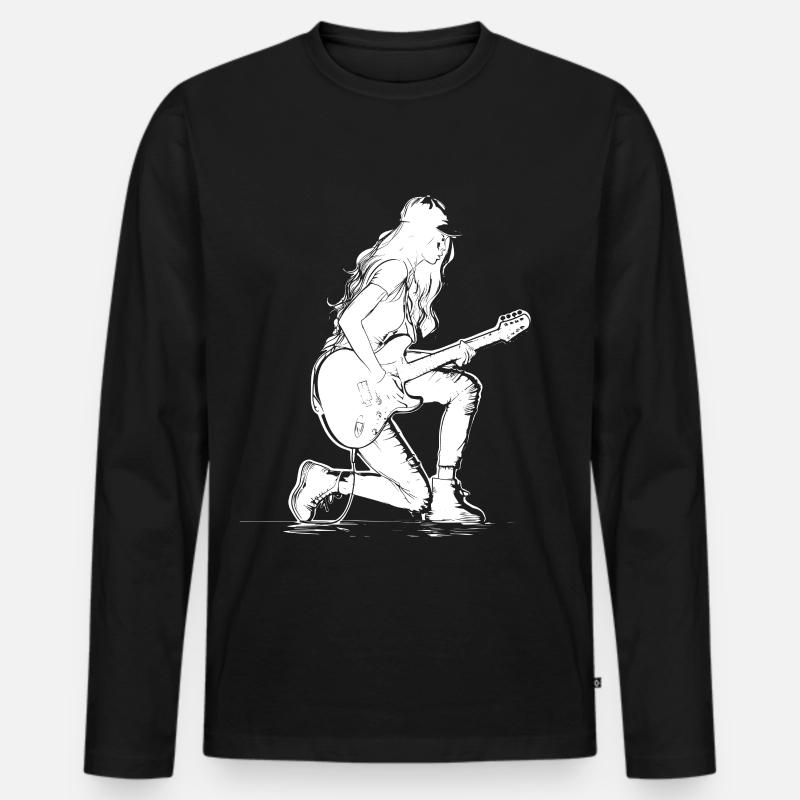 Gitarrenmädchen - Männer Premium Bio Langarmshirt - Schwarz
