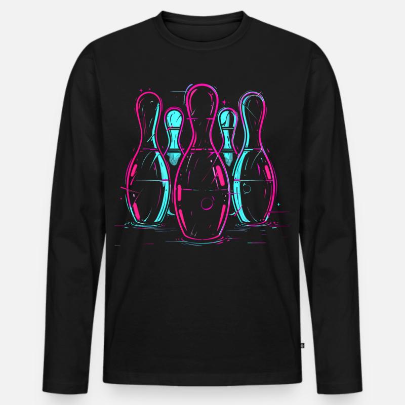 Retro Bowling Synthwave - Männer Premium Bio Langarmshirt - Schwarz