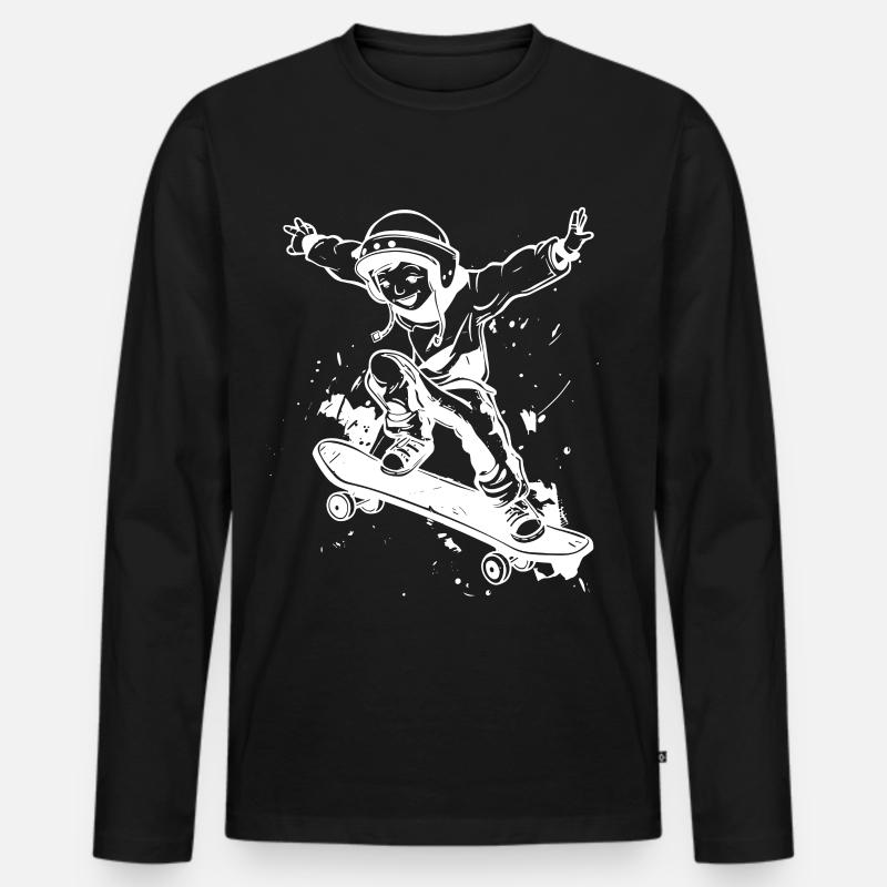 Skateboard Junge - Männer Premium Bio Langarmshirt - Schwarz
