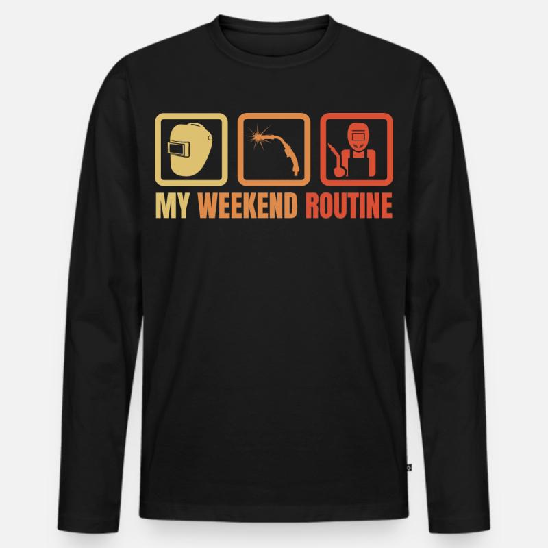 Schweißer Wochenendroutine - Männer Premium Bio Langarmshirt - Schwarz