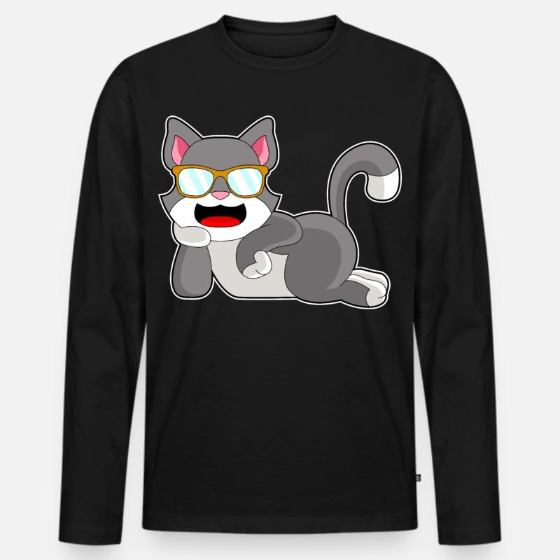 Katze Sonnenbrille - Männer Premium Bio Langarmshirt - Schwarz