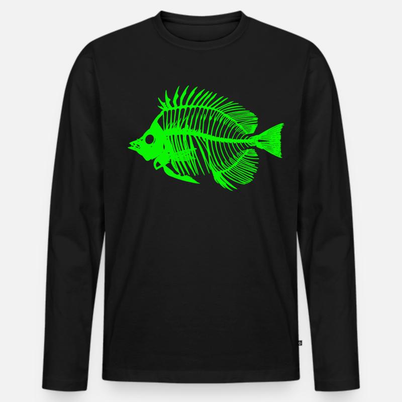 Leuchtender Fisch Skeleton Design - Männer Premium Bio Langarmshirt - Schwarz