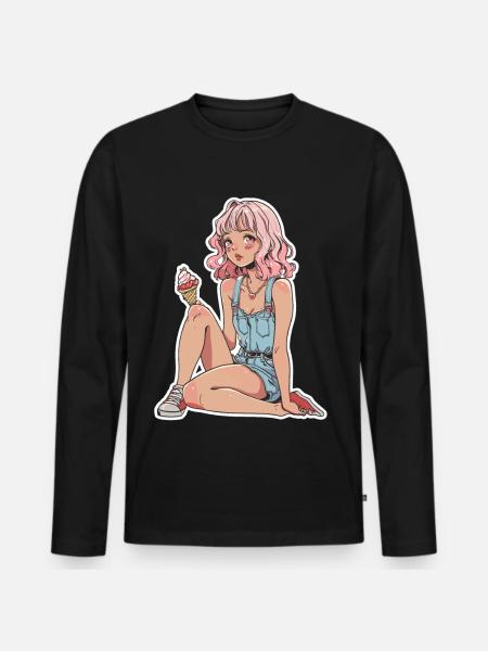 Eiscreme Mädchen - Männer Premium Bio Langarmshirt - Schwarz
