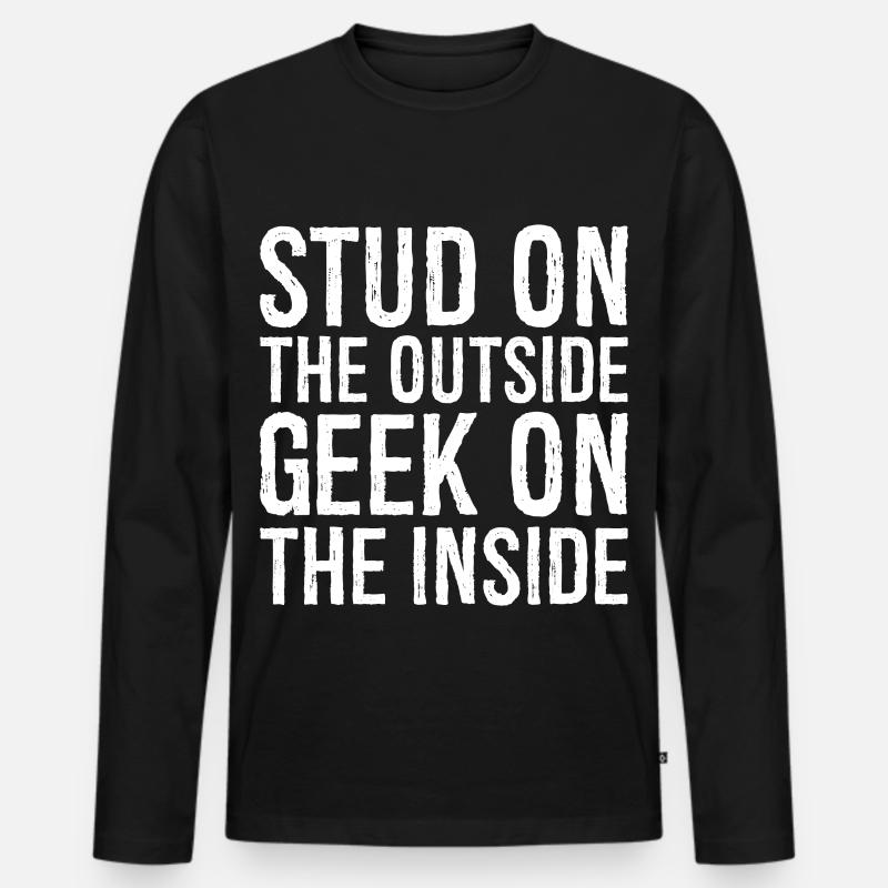 Ohrstecker außen, Geek auf der Innenseite - Männer Premium Bio Langarmshirt - Schwarz