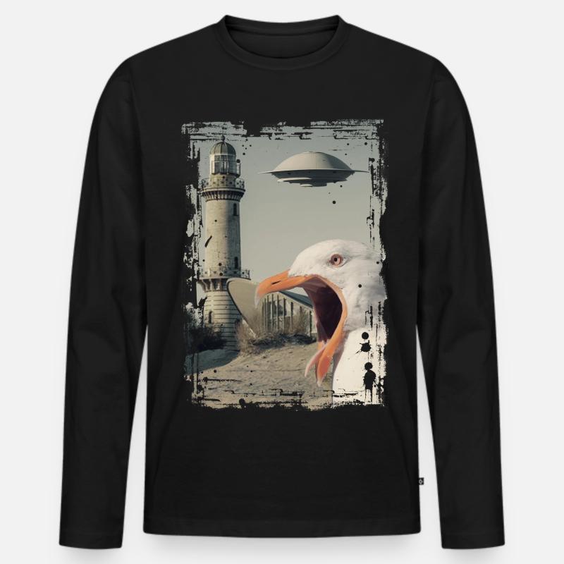 UFO - Möwe - Rostock - Teepot - Warnemünde - Männer Premium Bio Langarmshirt - Schwarz