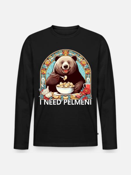 I Need Pelmeni Bear Gift - Men's Premium Organic Long Sleeve Shirt - black