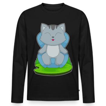 Katze Sessel - Männer Premium Bio Langarmshirt - Schwarz - Vorne - Nico (187cm)