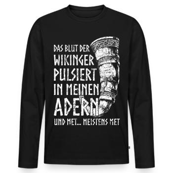 Toast drôle rencontré corne à boire humour germanique - T-shirt manches longues Premium bio Homme - noir - Devant - Nico (187cm)