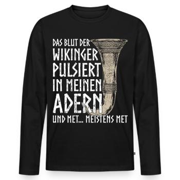 Drôle Toast Hydromel à boire Corne Viking Humour - T-shirt manches longues Premium bio Homme - noir - Devant - Nico (187cm)