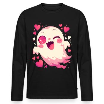 Cute Halloween Ghost Heart Ghost Haunted - Men's Premium Organic Long Sleeve Shirt - black - Front - Nico (187cm)