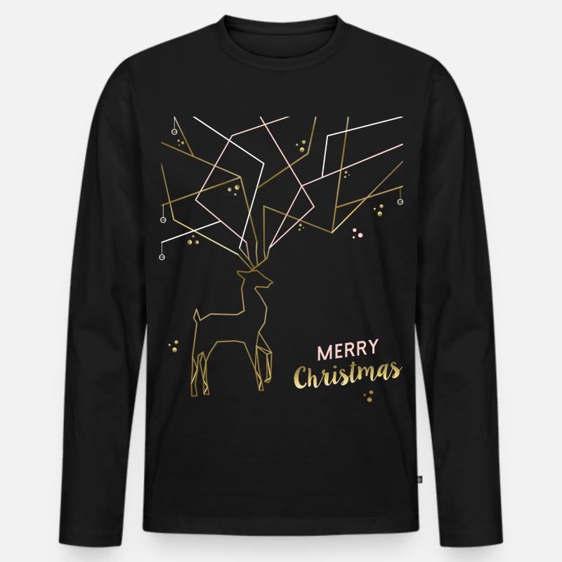 Hirsch filigran, Merry Christmas - Männer Premium Bio Langarmshirt - Schwarz