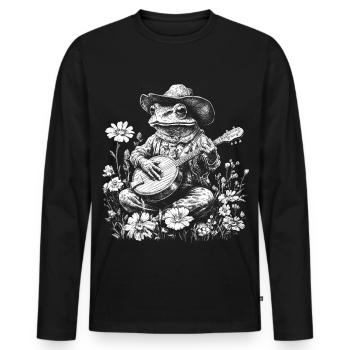 Cottagecore Natur Frosch mit Gitarre Banjo Blumen - Männer Premium Bio Langarmshirt - Schwarz - Vorne - Nico (187cm)