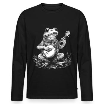 Natur Frosch mit Gitarre Banjo Blumen Cottagecore - Männer Premium Bio Langarmshirt - Schwarz - Vorne - Nico (187cm)