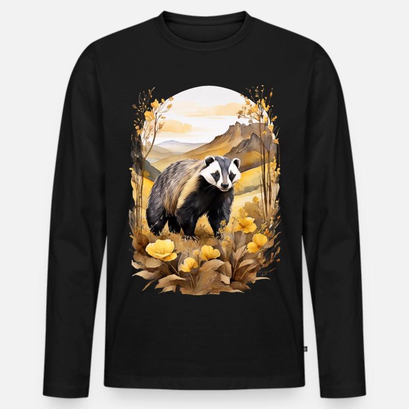 Dachs in den Bergen - Männer Premium Bio Langarmshirt - Schwarz