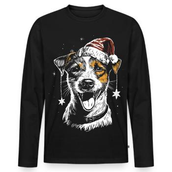 Jack Russell Terrier mit Weihnachtsmütze und Stern - Männer Premium Bio Langarmshirt - Schwarz - Vorne - Nico (187cm)
