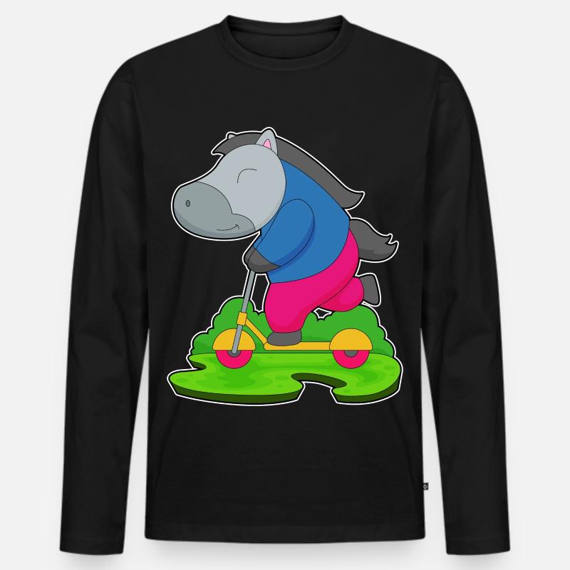 Pferd Roller - Männer Premium Bio Langarmshirt - Schwarz