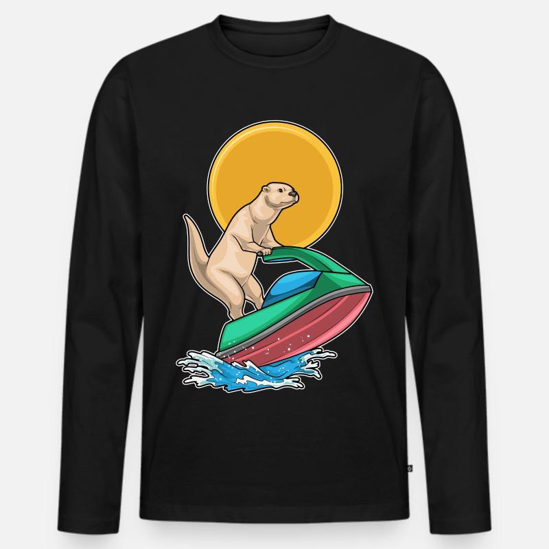 Otter Sommer Jetski - Männer Premium Bio Langarmshirt - Schwarz