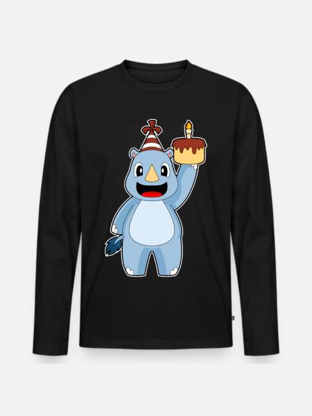 Gâteau d’anniversaire rhinocéros - T-shirt manches longues Premium bio Homme - noir